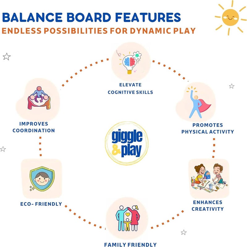 Giggle & Play 36" Wooden Balance Board – Natural Curvy Wobble Board for Kids, Toddlers & Adults, Montessori Rocker Toy, Yoga Trainer for Office, Home, Classroom Use - Image 5